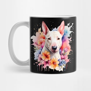 A bull terrier decorated with beautiful watercolor flowers Mug